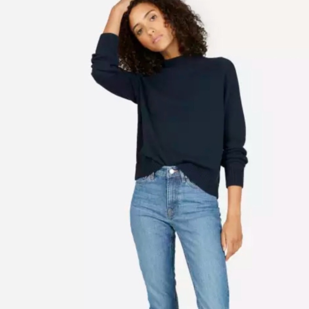 Everlane Mockneck Cropped Sweater- Navy Blue